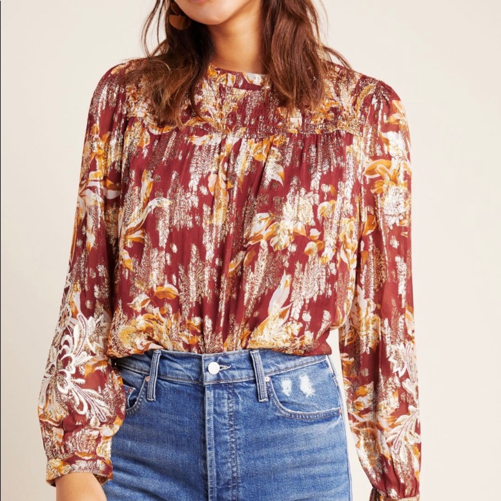 Anthropologie Metallic thread blouse M